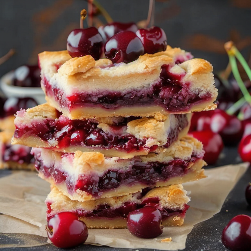 Festive Christmas Cherry Bars topped with a sweet vanilla glaze, perfect for holiday celebrations