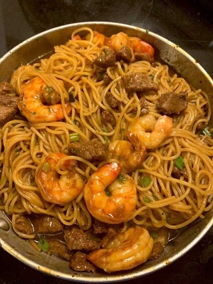 Shrimp and Teriyaki Steak Noodles