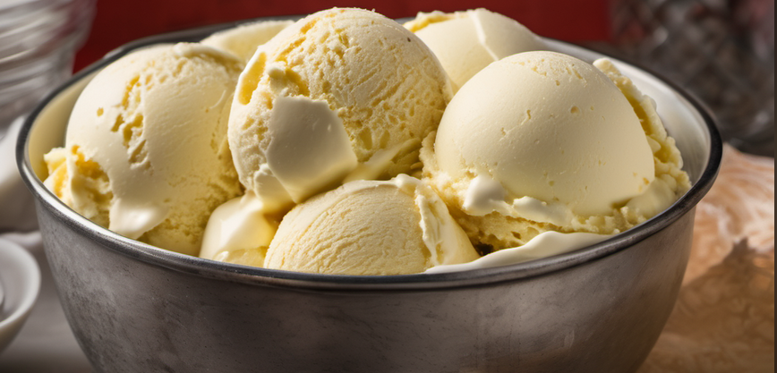 Delicious homemade vanilla ice cream served in a classic bowl, made using an old-fashioned ice cream maker
