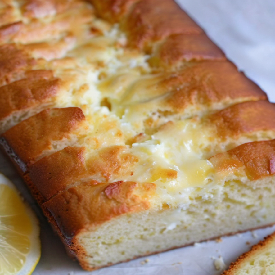 Freshly baked Lemon Cream Cheese Bread with a creamy swirl, ready to be sliced and served Easy Lemon Cream Cheese Bread Recipe Best Loaf Cake Recipes Lemon Desserts for Breakfast How to Make Cream Cheese Swirl Bread Quick Bread Recipes with Cream Cheese