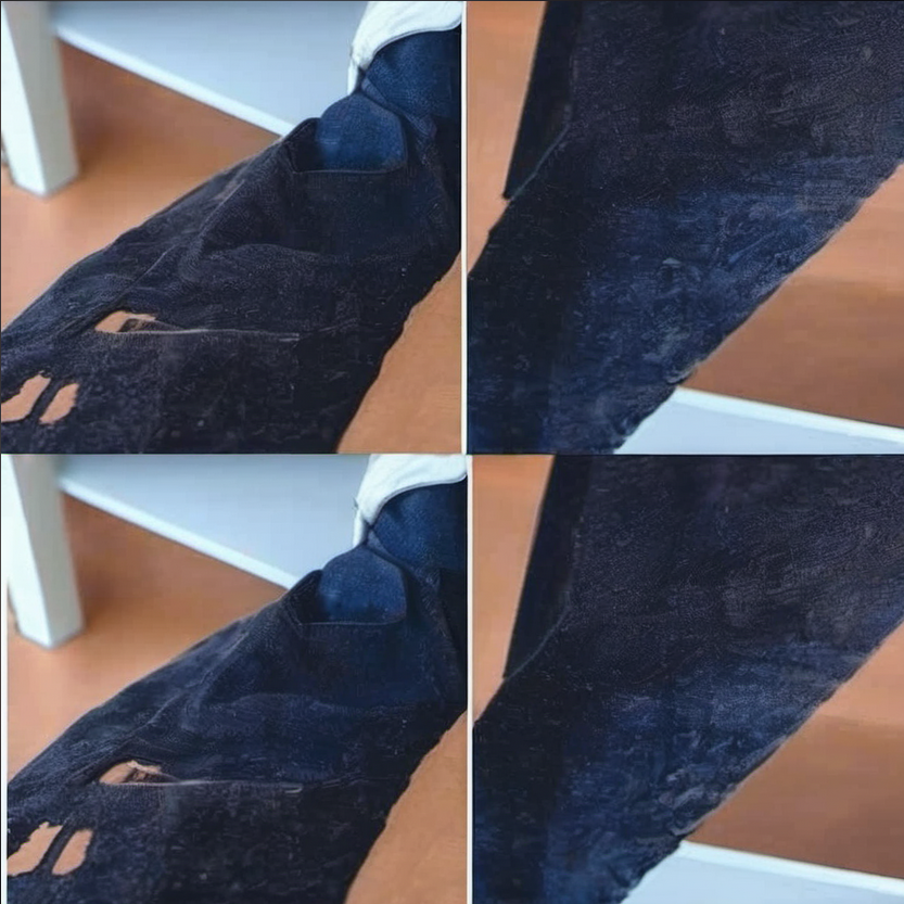 Detailed view of a person treating a bleach stain on a colorful fabric with a specialized solution, highlighting the process of stain removal.