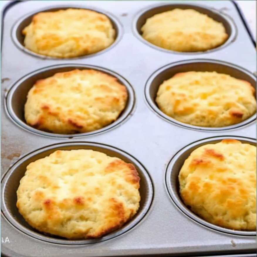 Delicious golden-brown Low Carb Biscuits freshly baked in a muffin tin, displayed on a cooling rack with a light, airy texture visible, perfect for a healthy, guilt-free treat