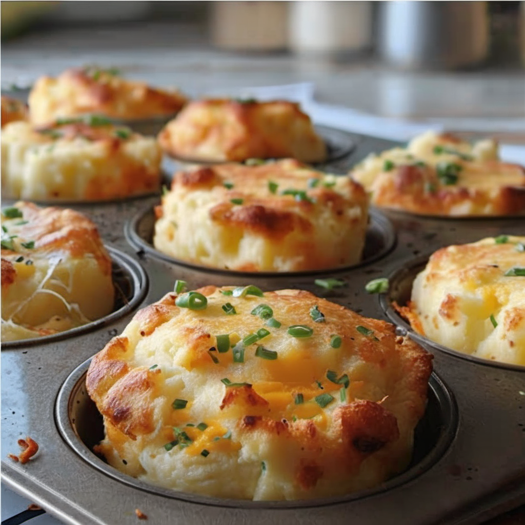 Delicious crispy mashed potato puffs with cheddar cheese, golden brown and ready to serve.