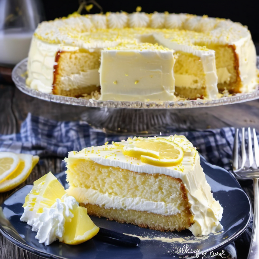 Delicious 5-Minute Lemon Cream Cheese Cake with a Golden Crust, Freshly Sliced and Ready to Serve"

Enjoy every delightful bite of this easy and tasty cake!