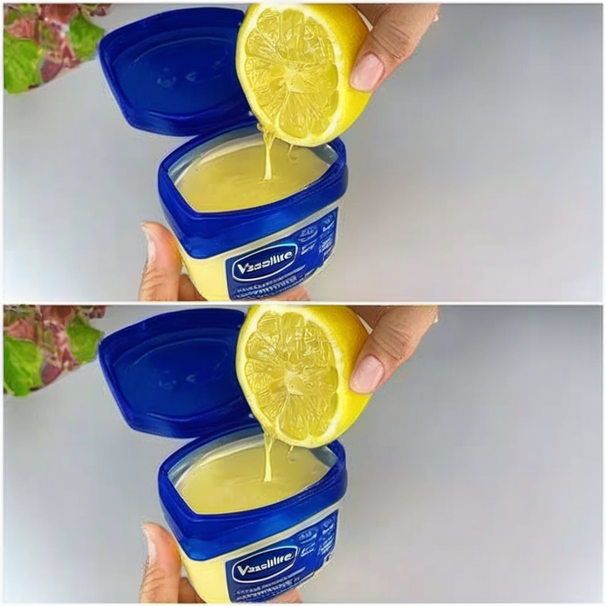 Fresh lemons and a jar of Vaseline with a natural skincare background