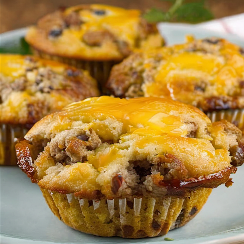 Delicious sausage muffins on a plate, perfect for a quick breakfast