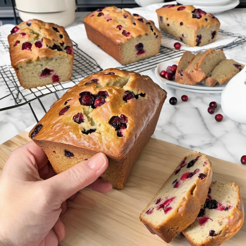 Delicious cranberry loaf topped with brown sugar crumble, perfect for holiday baking