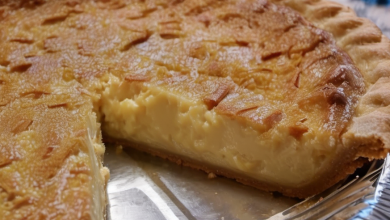 Classic Buttermilk Pie with a golden crust, sliced and ready to be served