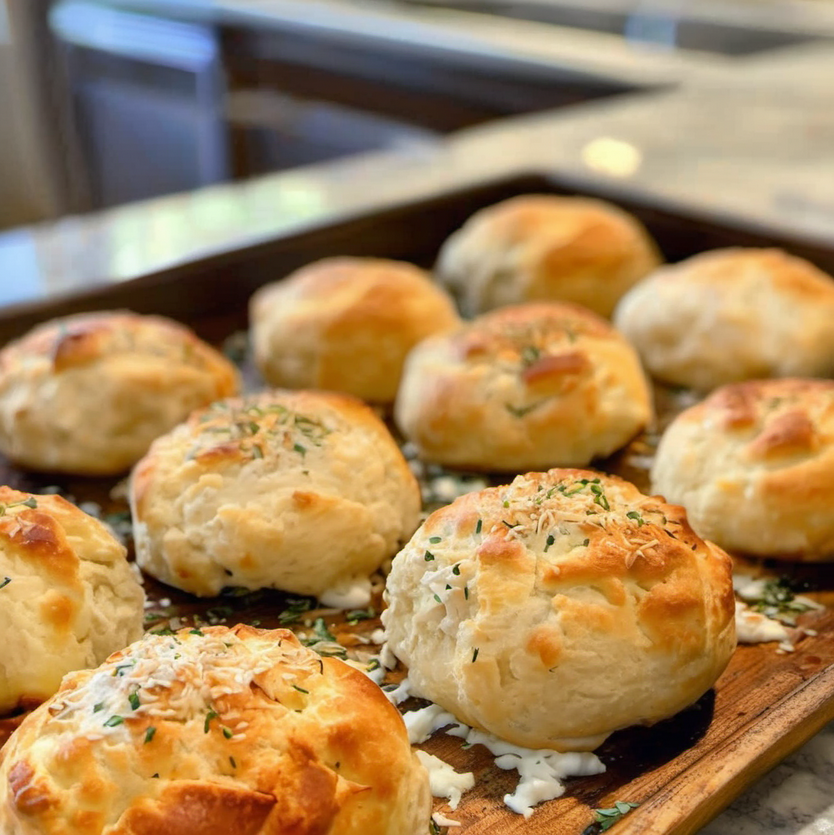 A plate of golden-brown Southern Mozzarella Biscuit Bombs with melted cheese oozing out, garnished with fresh parsley, capturing the warm and inviting essence of homemade Southern cooking