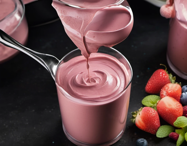 Blending premium ingredients for a luxurious creamy dessert, perfect for refined palates