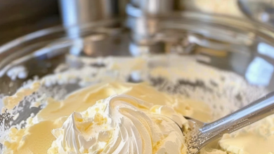 Mixing vanilla pudding and whipped topping for the easiest and tastiest frosting recipe