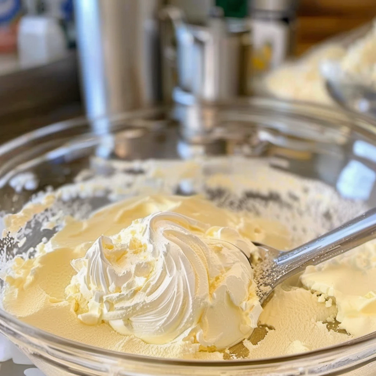 Mixing vanilla pudding and whipped topping for the easiest and tastiest frosting recipe