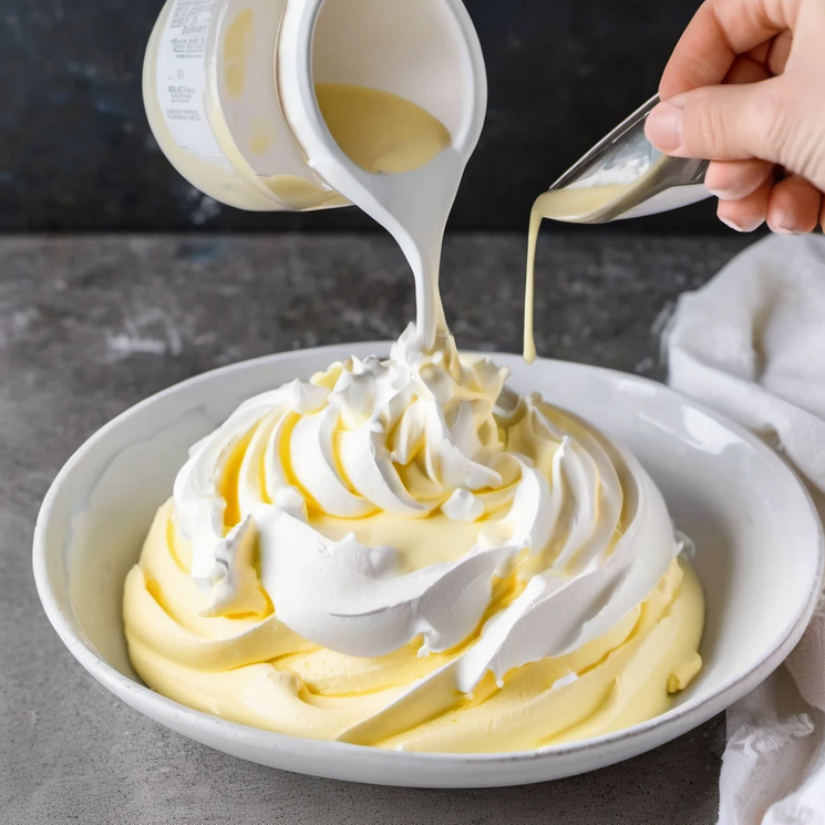 Mixing vanilla pudding and whipped topping for the easiest and tastiest frosting recipe