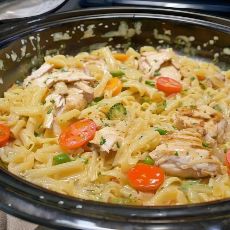 Sautéing onions and garlic in a skillet for a one-pan chicken and noodles recipe