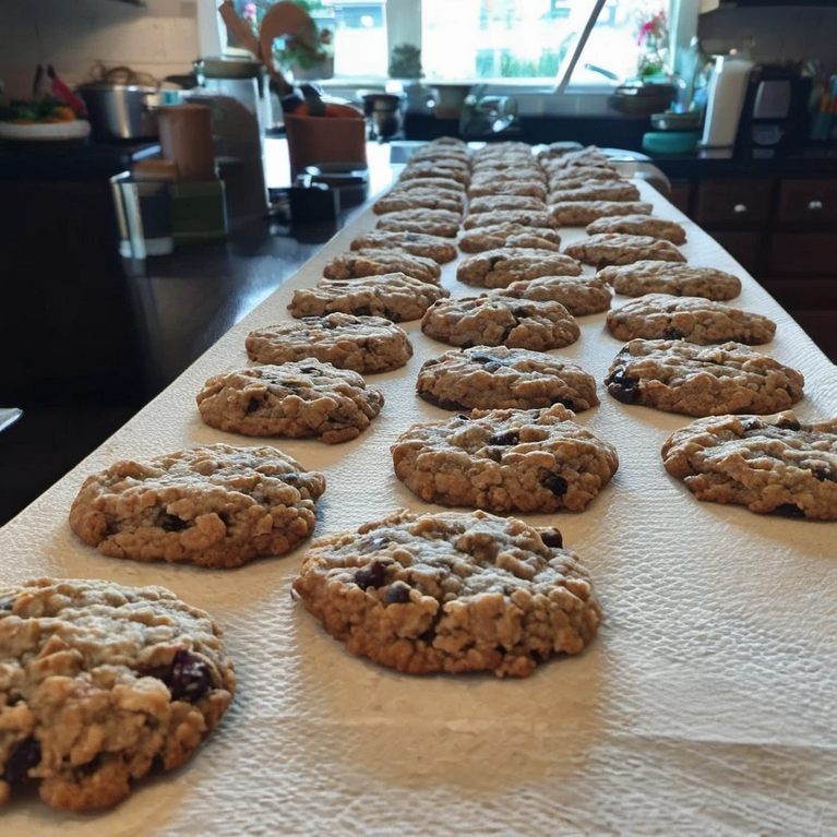 "Mixing ingredients for soft and chewy oatmeal raisin cookies, a classic family recipe