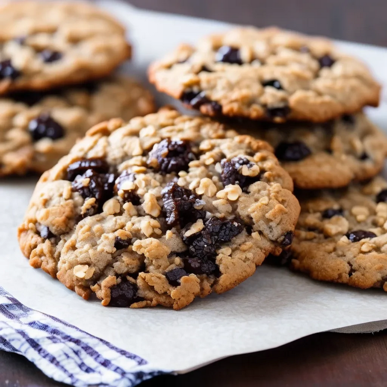 Baking oatmeal raisin cookies on a parchment-lined tray, ready to go into the oven