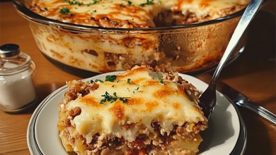 Baked Stellini pasta casserole topped with golden mozzarella cheese, fresh out of the oven