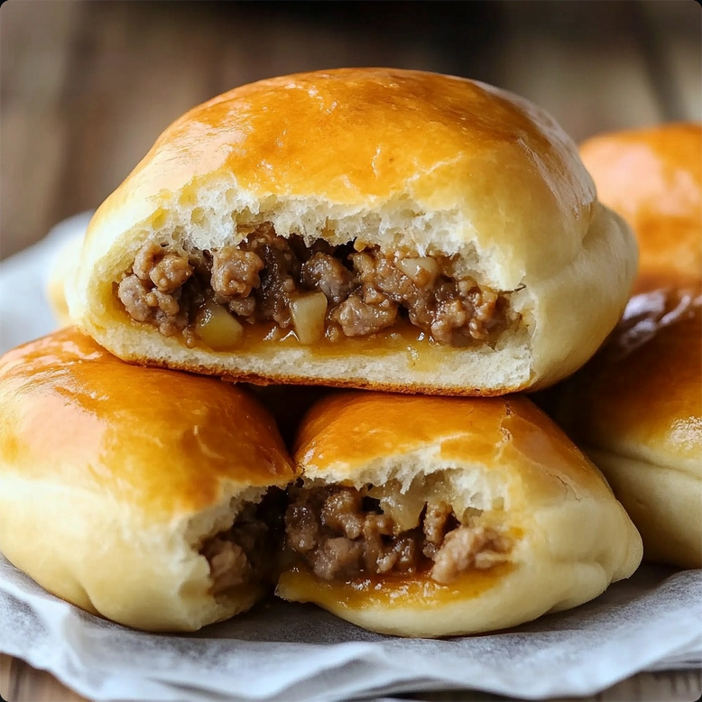 Frozen dough balls rising on a parchment-lined baking sheet for homemade Runzas