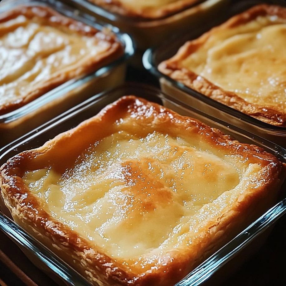 A plate of golden brown ooey gooey bars with a sticky cream cheese filling, freshly cut into squares