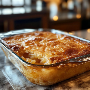 Warm, golden-brown pineapple casserole fresh from the oven, a perfect dessert for any occasion