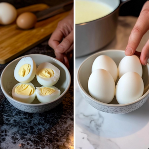 A perfectly peeled hard-boiled egg sitting on a plate, showing its smooth white surface