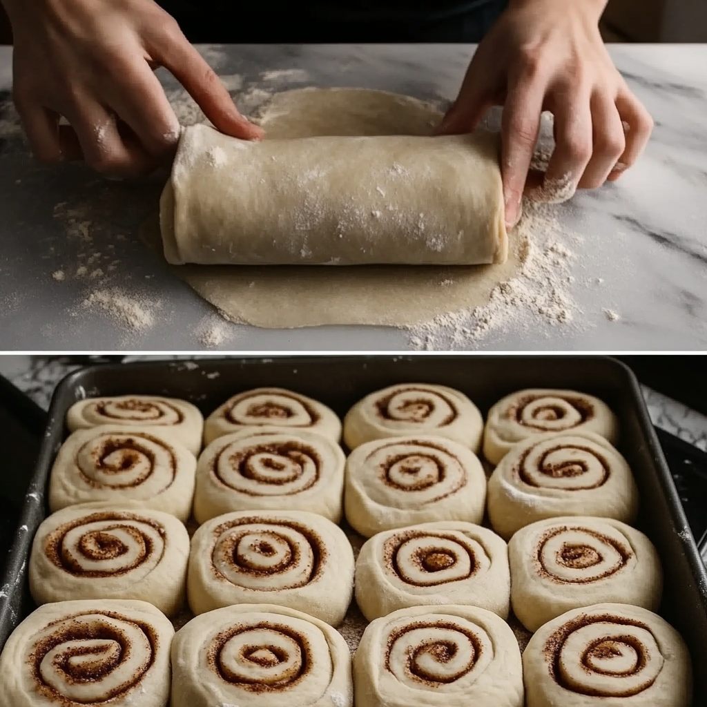 Freshly baked cinnamon-walnut rolls topped with cream cheese frosting, served on a plate.