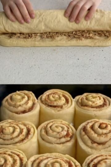 Tender yeast rolls filled with cinnamon, sugar, and toasted walnuts, finished with a tangy cream cheese frosting that melts into the swirls.