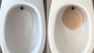 A combination of baking soda and white vinegar fizzing in a toilet bowl, showing the natural cleaning reaction that helps remove hard water stains.