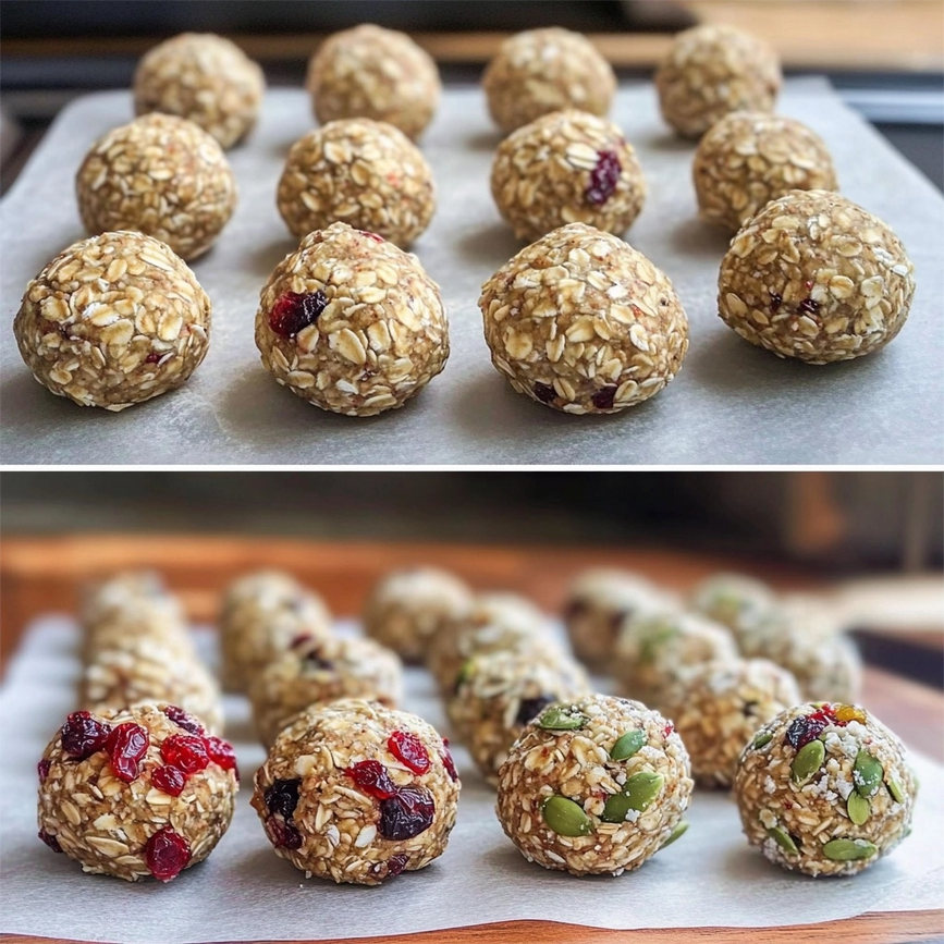 Oat and fruit energy balls made by baking.