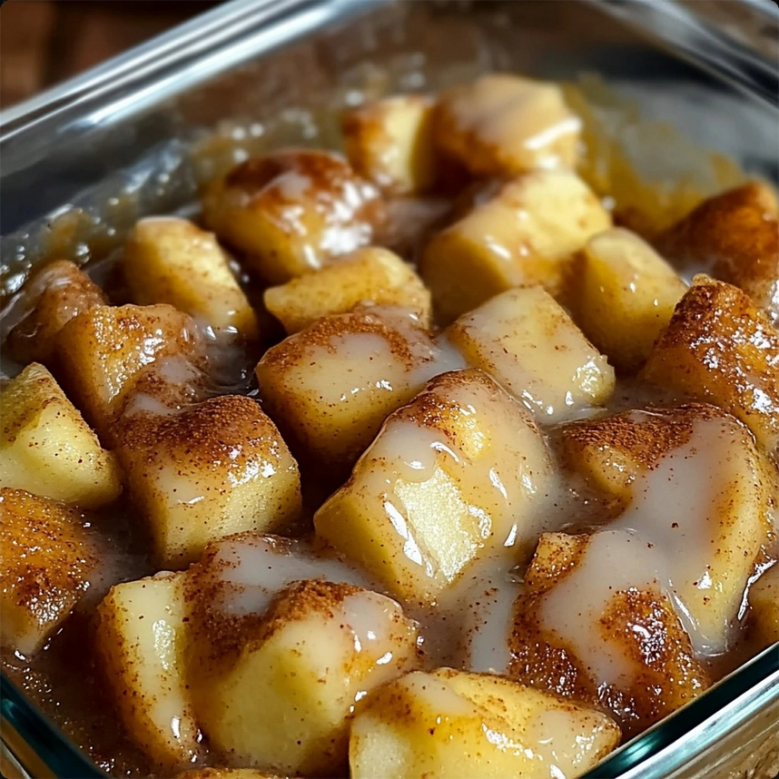 A freshly baked apple and cinnamon cake, dusted with cinnamon sugar and sliced, ready to be enjoyed with a cup of herbal tea