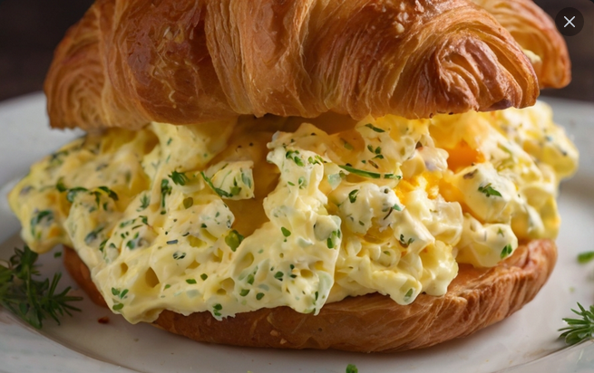 A creamy egg salad served in a bowl, topped with fresh chives, with toasted bread and lettuce wraps on the side.