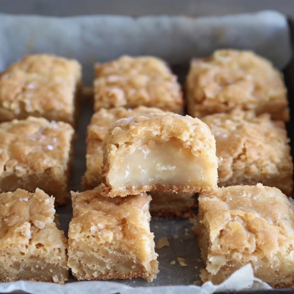 A close-up shot of golden-brown Coconut Chewies, arranged on a wooden platter, garnished with shredded coconut and a drizzle of caramel sauce. Include a soft-focus background with a cup of coffee and a sprig of mint to enhance the visual appeal