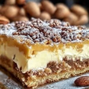 A gooey butter cake made with cake mix, cream cheese, and powdered sugar—easy and delicious!