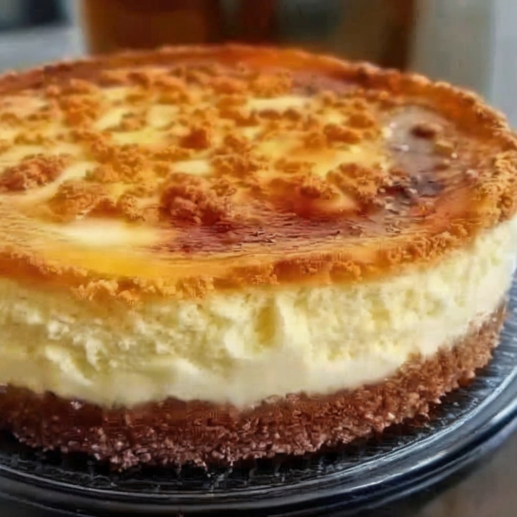 A rich and creamy caramel cheesecake with a buttery graham cracker crust, perfect for special occasions.