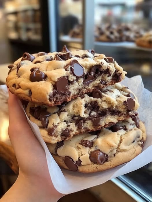 these thick and gooey chocolate chip cookies, inspired by Levain Bakery, are crispy on the outside and soft on the inside. Perfect for any occasion!