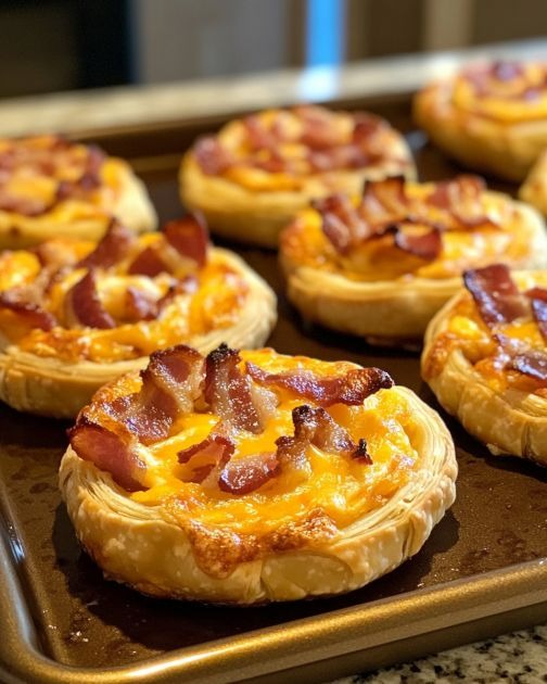 Flaky puff pastry pinwheels stuffed with bacon, eggs, and cheese—perfect for a quick & easy breakfast!