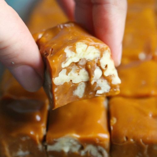 A traditional American caramel candy with chopped nuts, perfect for holidays and special occasions.
