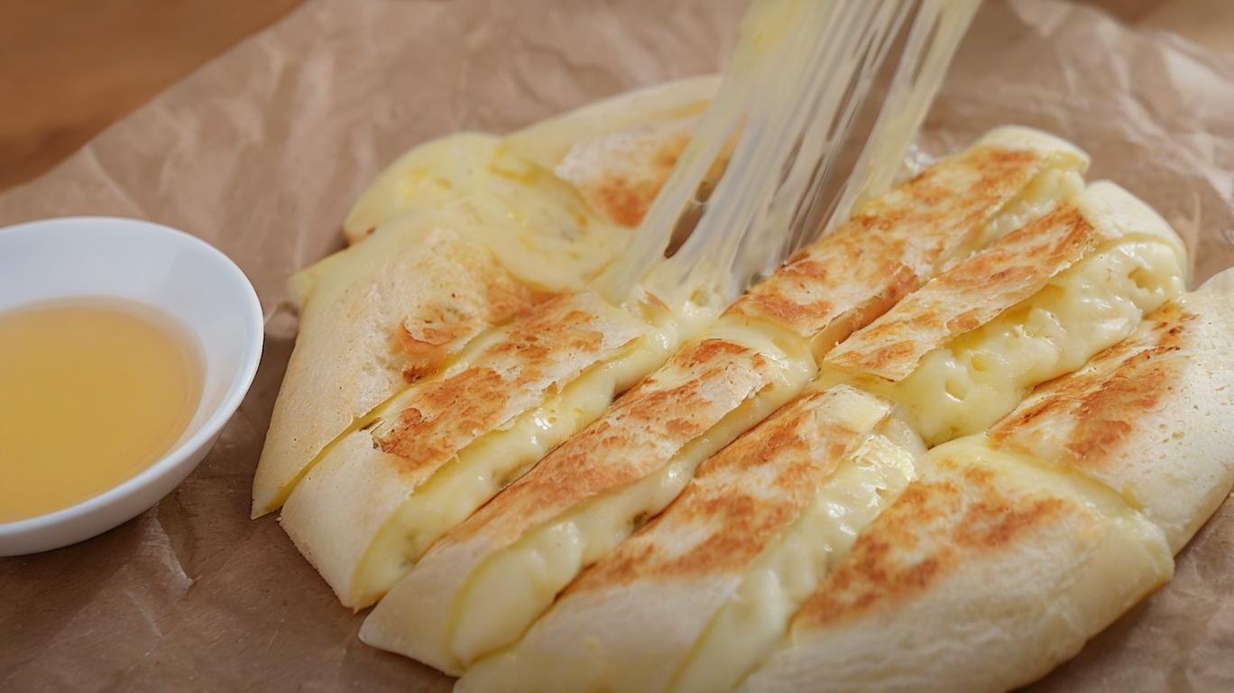 A quick and easy cheese potato bread with a crispy crust and gooey cheese filling, made in a frying pan.