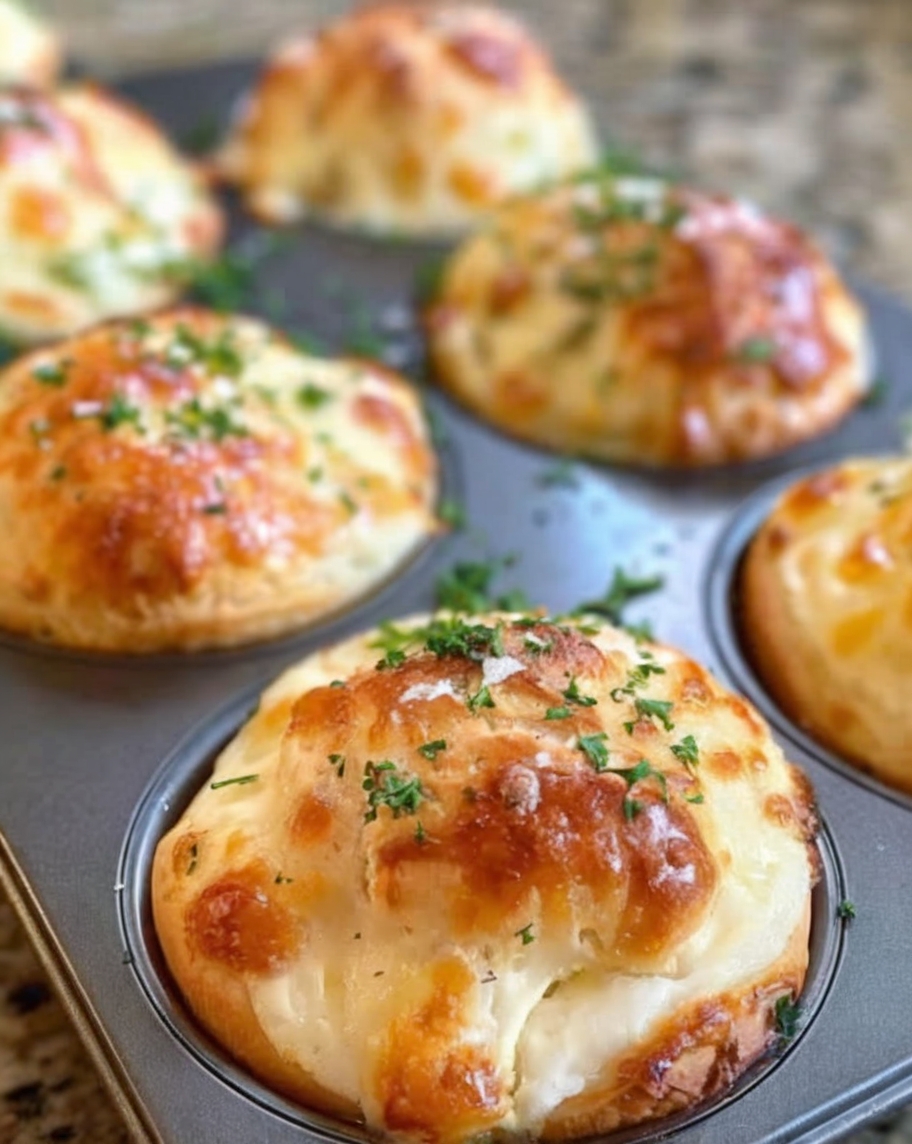 Warm, cheesy, and golden-brown, these stuffed muffins are the perfect snack, appetizer, or side dish for any occasion!