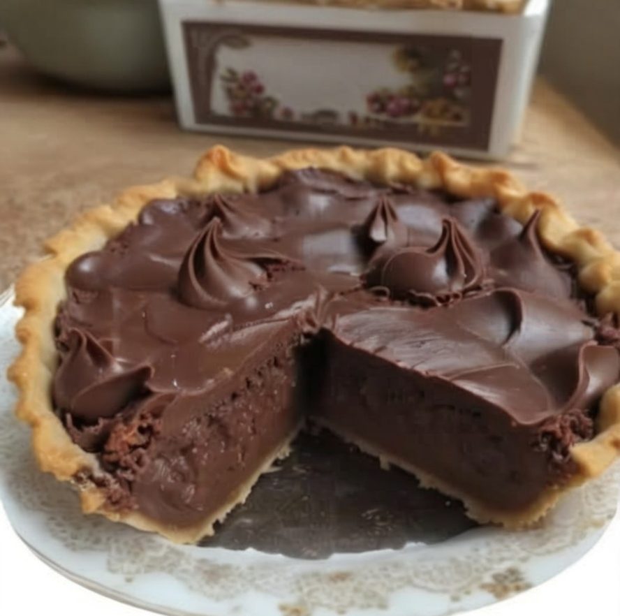 A classic, rich chocolate custard pie topped with fluffy golden meringue—perfect for any occasion.