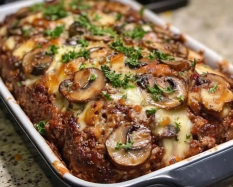 A cheesy, mushroom-packed twist on classic meatloaf—perfect for weeknight dinners and comforting meals.