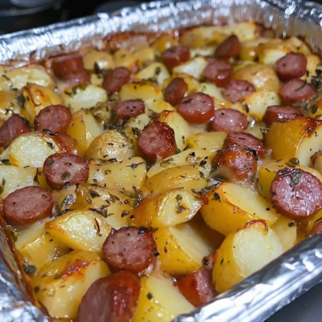 This smoky sheet pan sausage and potato bake is the ultimate one-pan meal — hearty, comforting, and ready in under an hour.