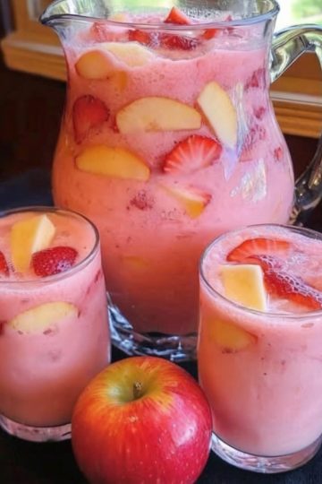 A creamy, fruity punch bursting with strawberries, apple juice, and a refreshing fizz. Perfect for parties, brunches, and celebrations!