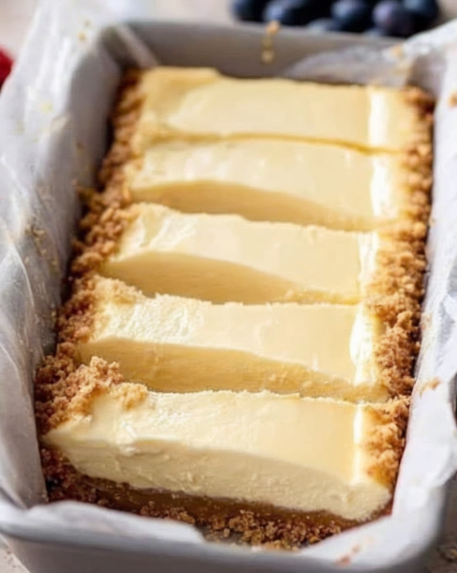 A creamy, classic cheesecake baked in a loaf pan—perfect for easy slicing and small gatherings.