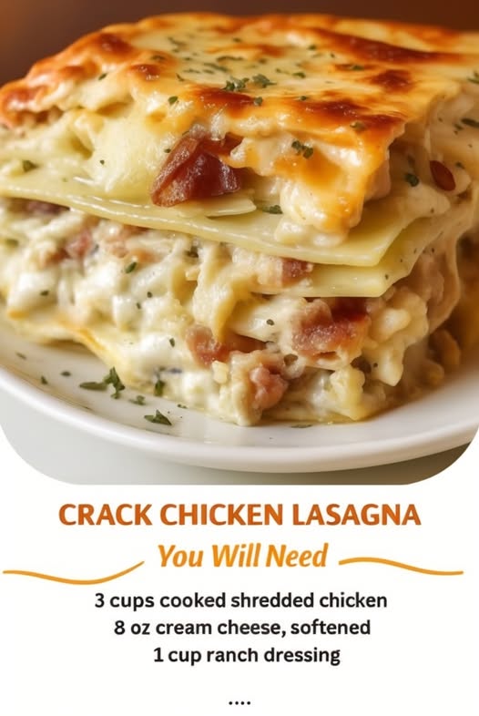 A creamy, cheesy, bacon-packed chicken lasagna inspired by everyone's favorite "crack chicken" dip—layered with ranch flavor and baked to bubbly perfection.