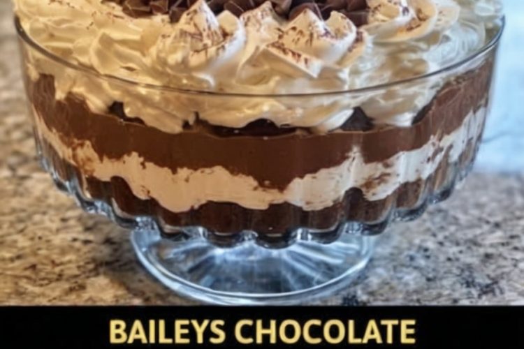 This Baileys Chocolate Trifle is a rich, no-bake dessert that combines layers of moist chocolate cake, creamy Baileys-infused filling, fluffy whipped topping, and decadent chocolate chips.
