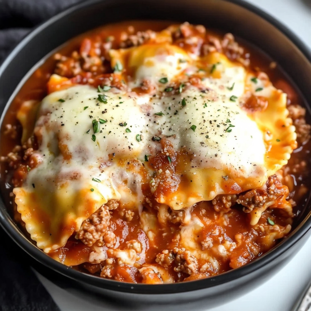 This easy Crockpot Ravioli Lasagna is a cheesy, hearty slow cooker meal that’s perfect for weeknights. Made with frozen ravioli, pasta sauce, and three kinds of cheese, it’s a family dinner winner