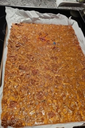 This crunchy, buttery pecan pie bark is the ultimate easy treat. Just a few pantry ingredients turn into a golden, candy-like snack that's perfect for gifting or snacking!