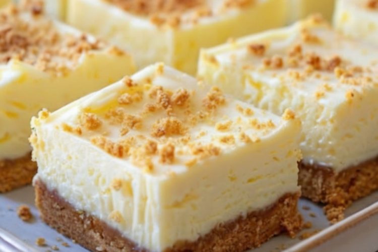 A tangy, creamy dessert bar made with a buttery graham cracker crust and a bright lemon cheesecake filling.
