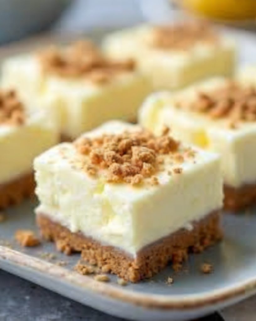 A tangy, creamy dessert bar made with a buttery graham cracker crust and a bright lemon cheesecake filling.